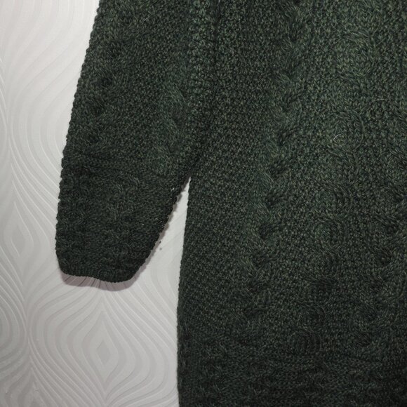 Aran Crafts Gorgeous Green Cable Knit Full 2-way Zip Hoodie Wool Sweater sz M - Picture 8 of 15